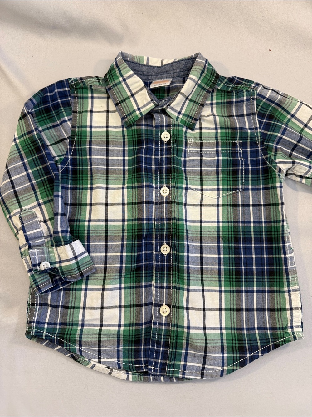 Gymboree Navy, Green & White Plaid Button-Up Shirt